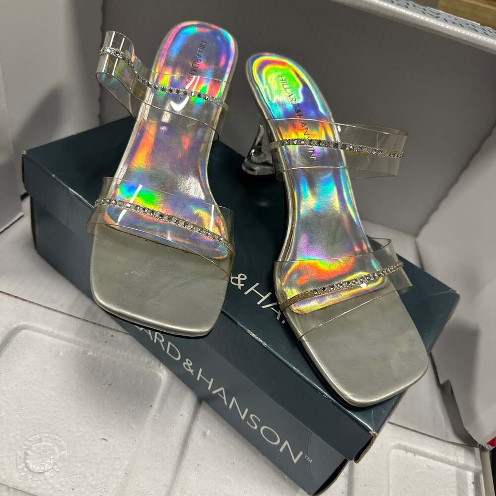 Hillard & Hanson Comet Clear Iridescent Rhinestone Strappy Sandals